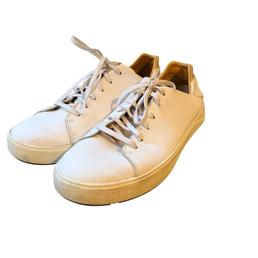 Olukai Mens Lae Ahi Li ili Sneakers Shoes White Leather Lace Up Size 10
